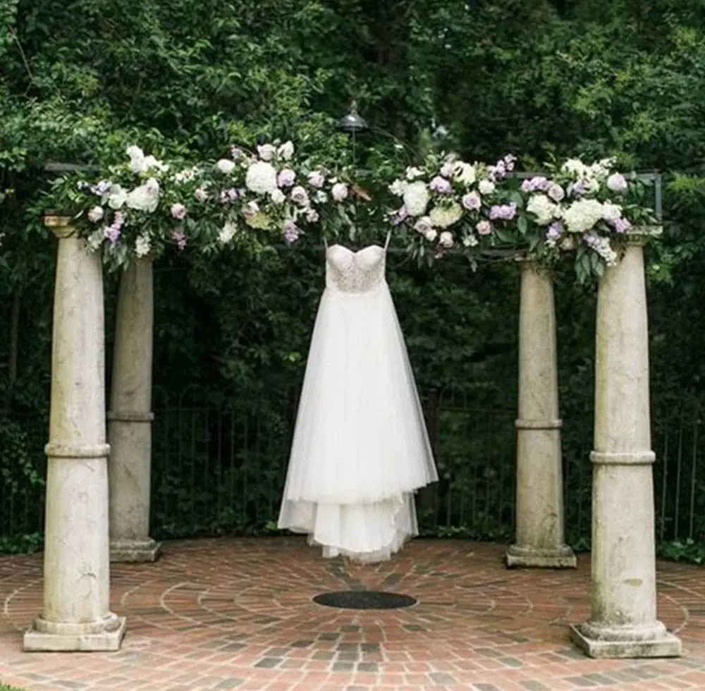 wedding dress hanging outdoors