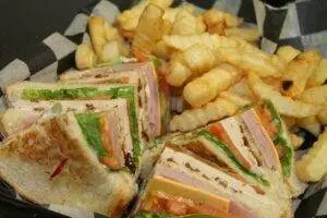 Club with fries at the Market Restaurant