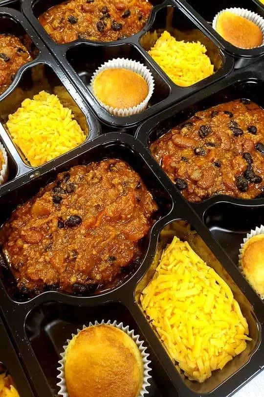 catered lunch of chili and cornbread